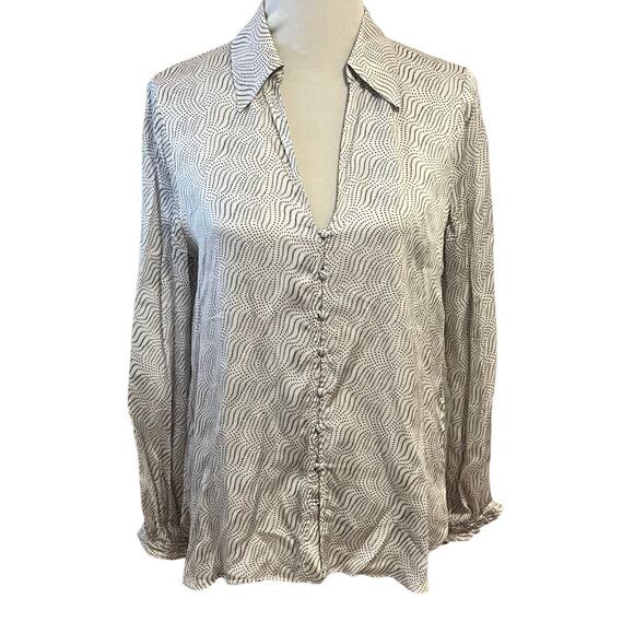 Massimo Dutti Blouse Button Up •Women 8/40• Top Swirls Dots Shirt Satin - Picture 4 of 13